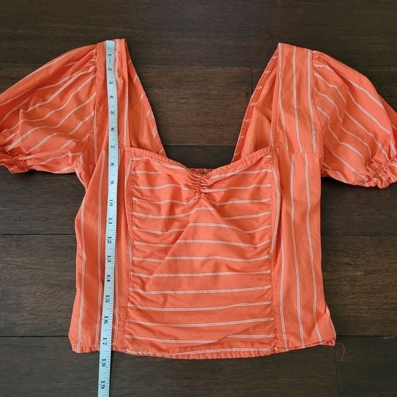 Free People Rose Garden Puff Sleeve Crop Top Womens Size M Orange & White Stripe - Picture 9 of 10